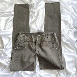Silver Diva Grey Rhinestone Low Rise Skinny Jeans Y2K McBling Size 9